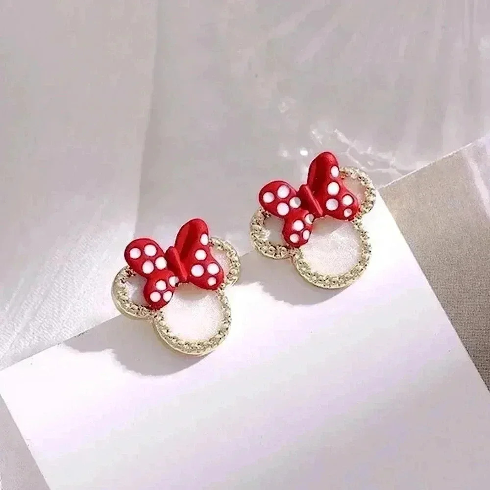 Minnie Mouse Disney World Gold Diamond Polka Dot Red Cute Mini Stud Earrings